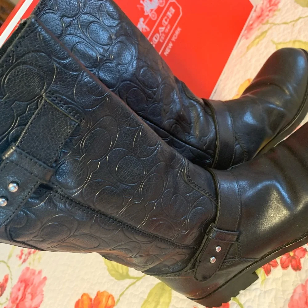 Coach Monogramed Leather Knee Boots - Picture 3 of 14